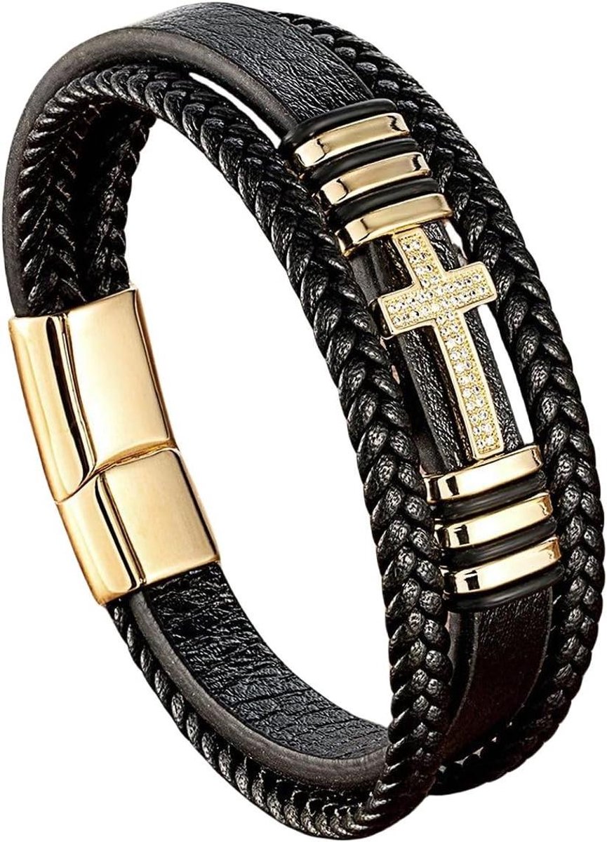 Leren Armband - Heren Dames - Dagelijkse Stijl - Handgemaakt Ontwerp - Verstelbaar - Goudkleurig