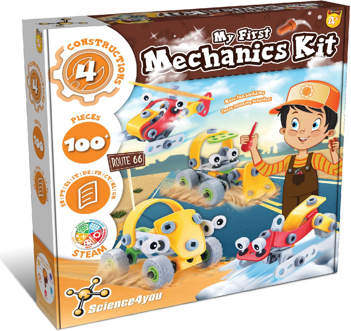 Science4you - Primaire Mechanische Constructiekit voor Kinderen +4 jaar - Bouwspel met 6 bouwgroepen, inclusief helikopter en ride-on auto - Knutselen, educatief spel voor kinderen van 4-8 jaar