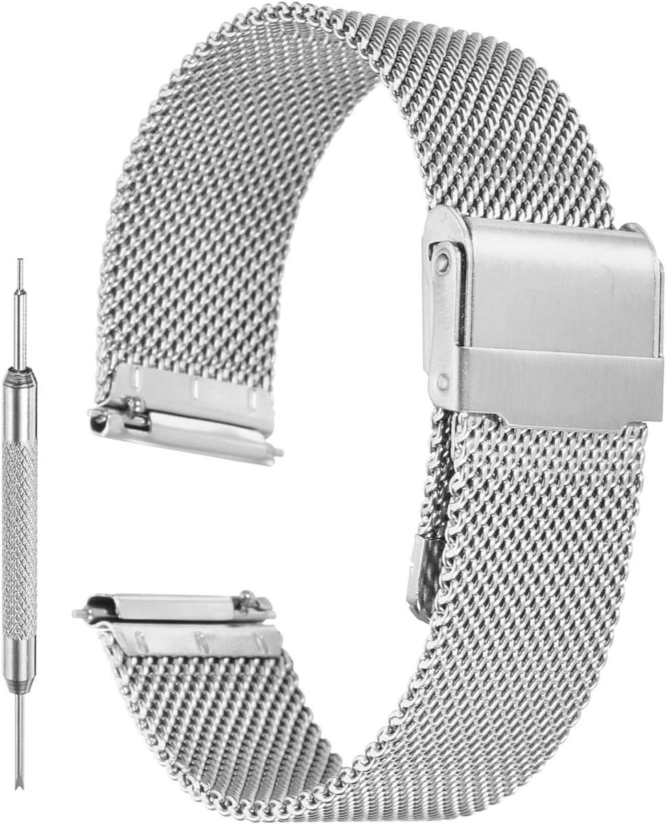 Horlogeband Mesh - Metalen Armband - Dagelijks Gebruik - Verstelbaar Ontwerp - 18mm Breed - Zilverkleurig