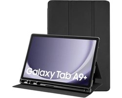 Tablet Hoes Geschikt voor Samsung Galaxy Tab A9 Plus | Luxe Tri-Fold Book Case | Kunst Leren Bescherm Hoes | Standaard Functie | Zwart