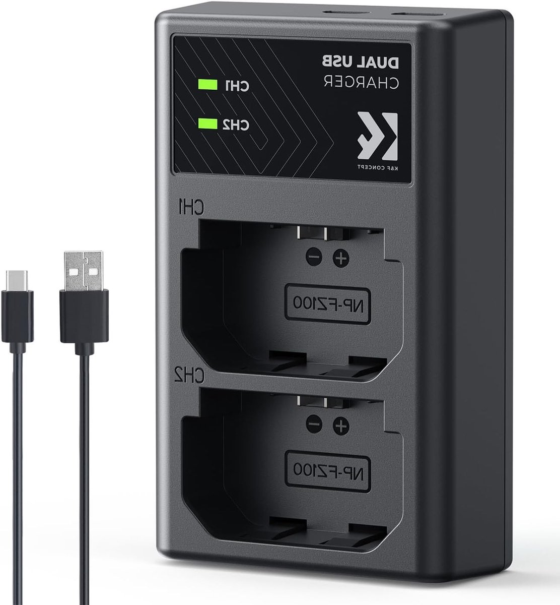 Dual Slot Camera Batterijlader voor Sony Alpha A7 III, A7R III, A9 en A6600 - Snellader met Micro USB en Type-C Poort, Inclusief USB Kabel