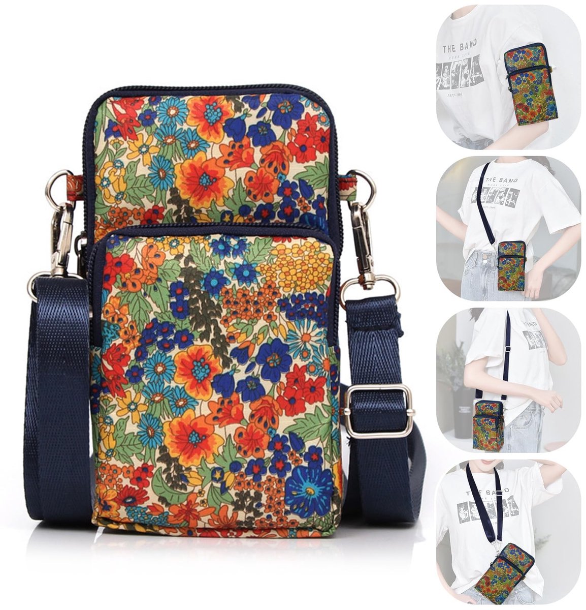 Dailygoody - Flower pattern phone bag - multifunctionele crossbody tas - multicolour - lichte schoudertas - trendy telefoon tas - geschikt voor dageli...