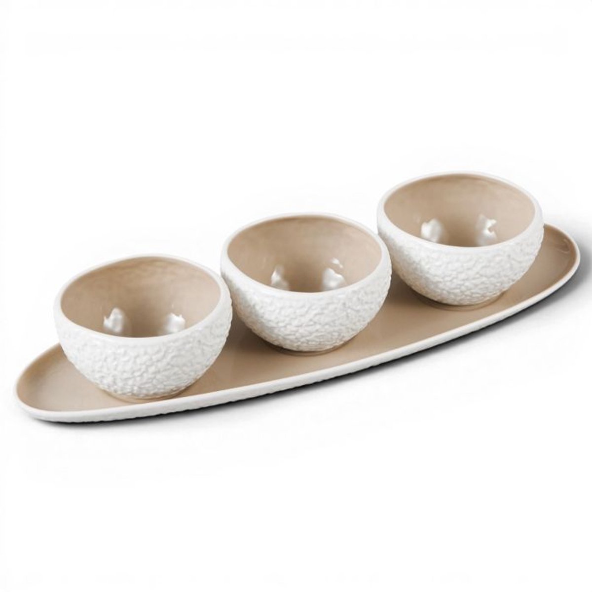 Bricard Barles Stone - Schaaltjes Set - 4-delig - Wit/Taupe - 4-delig - Porselein