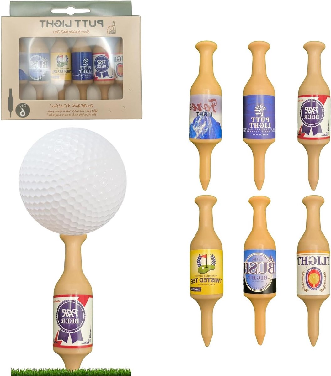Grappige Golf Tee in de Vorm van Bierflesjes - Duurzaam Plastic voor Mannen en Vader, Hoogte 9 cm, Set van 6