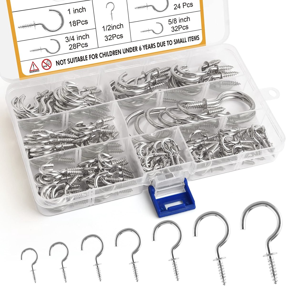 Dailygoody - Screw Hooks - Multi-Size Haakjes - 160 Stuks - Zilver - Ceiling Hooks - Voor Binnengebruik - Haakjes voor Hangen