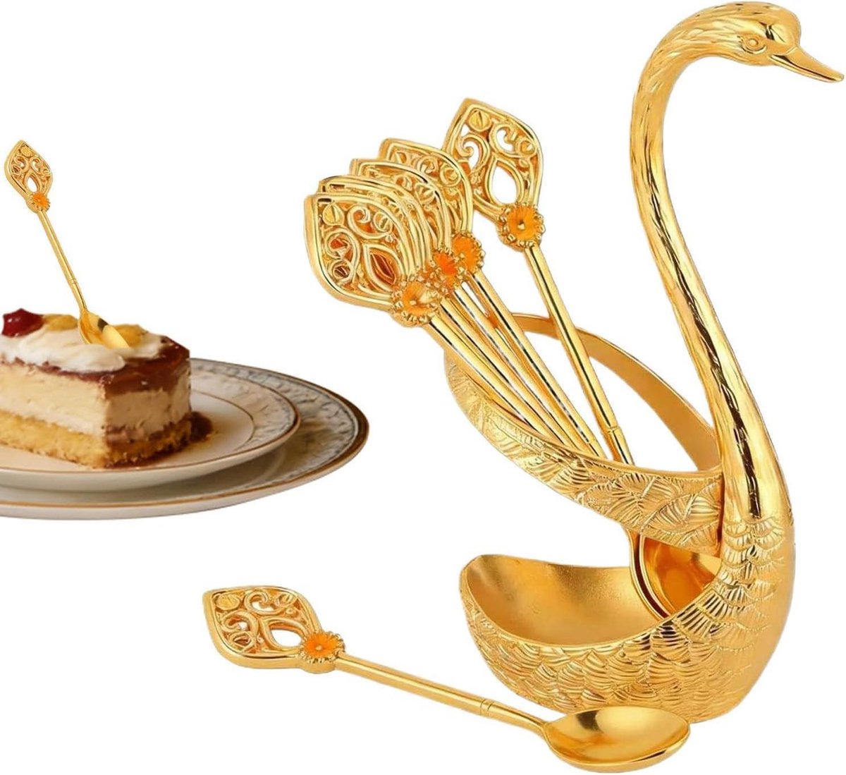 Zwanenlepelhouder - Bestekstandaard Theelepels - Tafeldecoratie Serveren - Artistieke Zwaan Vorm - 12cm Hoogte - Goud