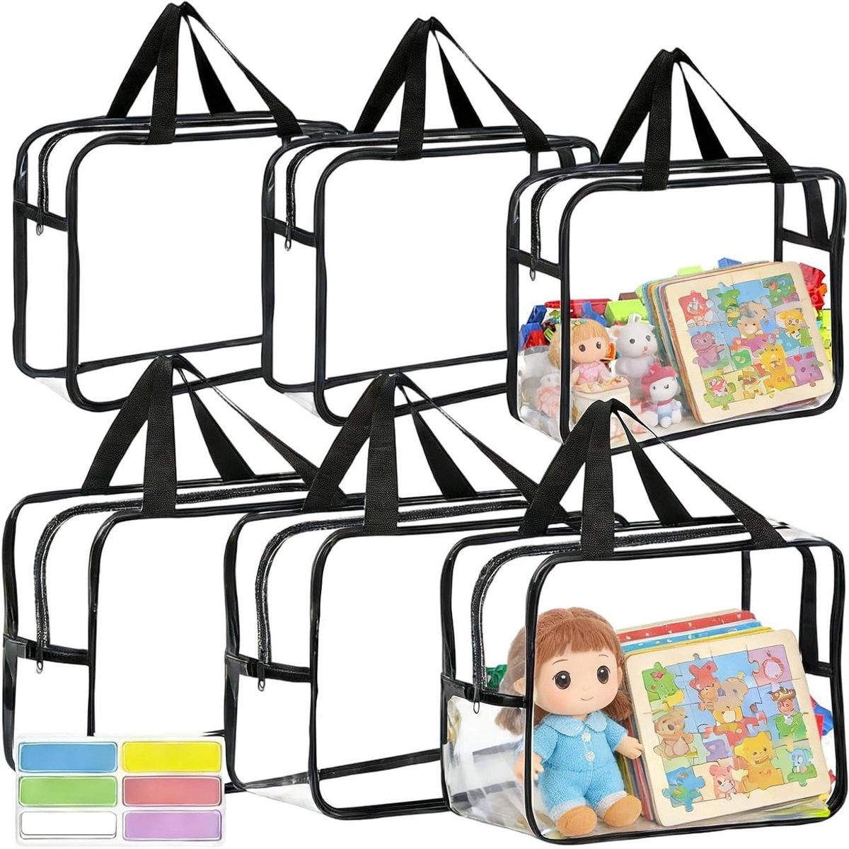 Speelgoed Opbergzakken - Puzzel Organizer - Speelgoed Opbergen - Waterdicht Ontwerp - 6 Stuks - Transparant