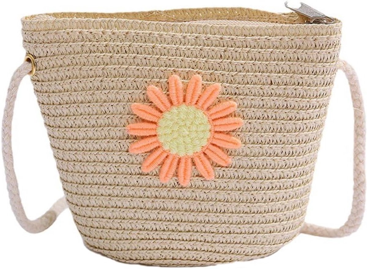 Schoudertas voor Meisjes met Bloemenprint van Stro - Mini Handtas voor Kinderen van 3-12 Jaar