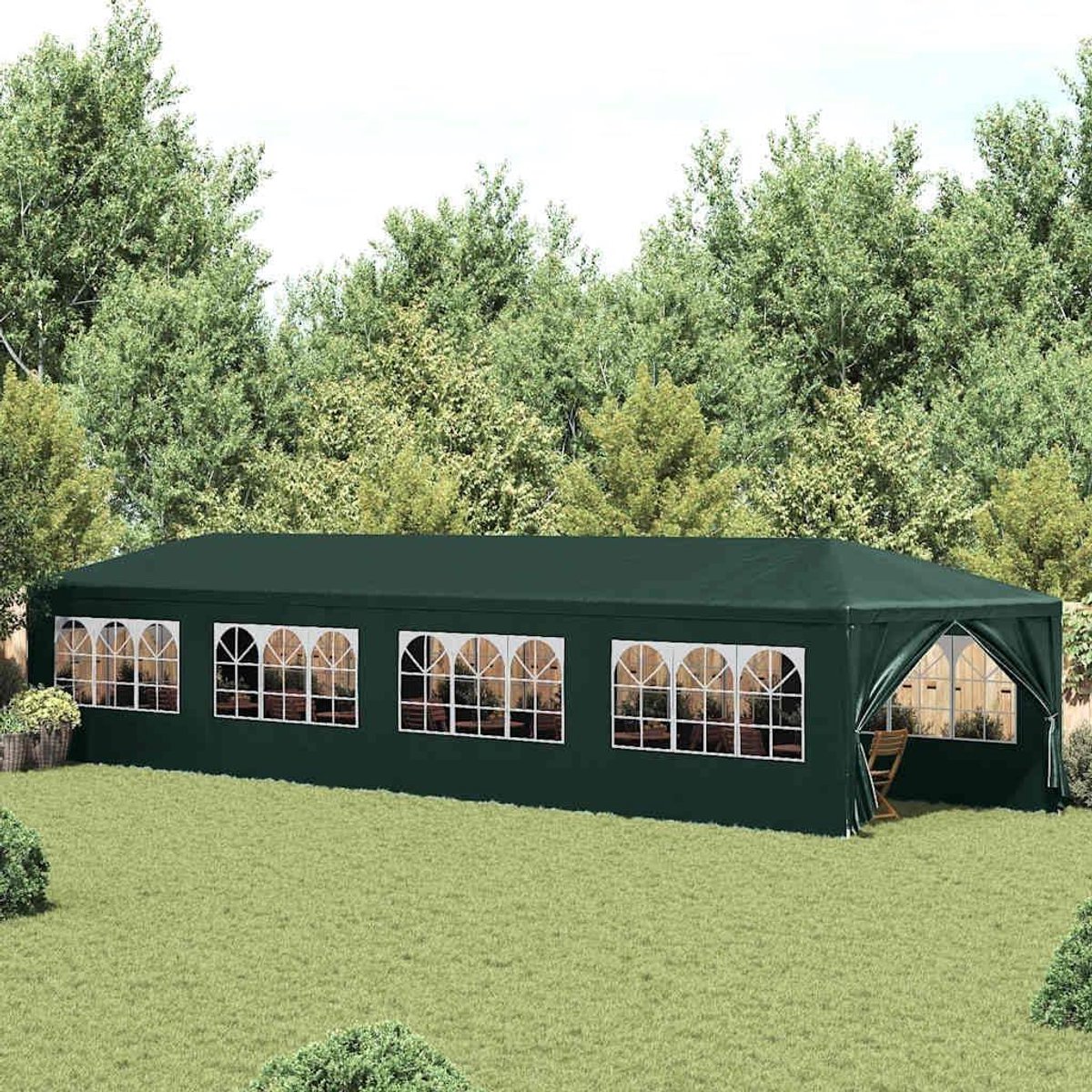 Partytent - Tuintent Paviljoen - Feesten Buiten - UV- en Waterbestendig - 3x12 m - Groen