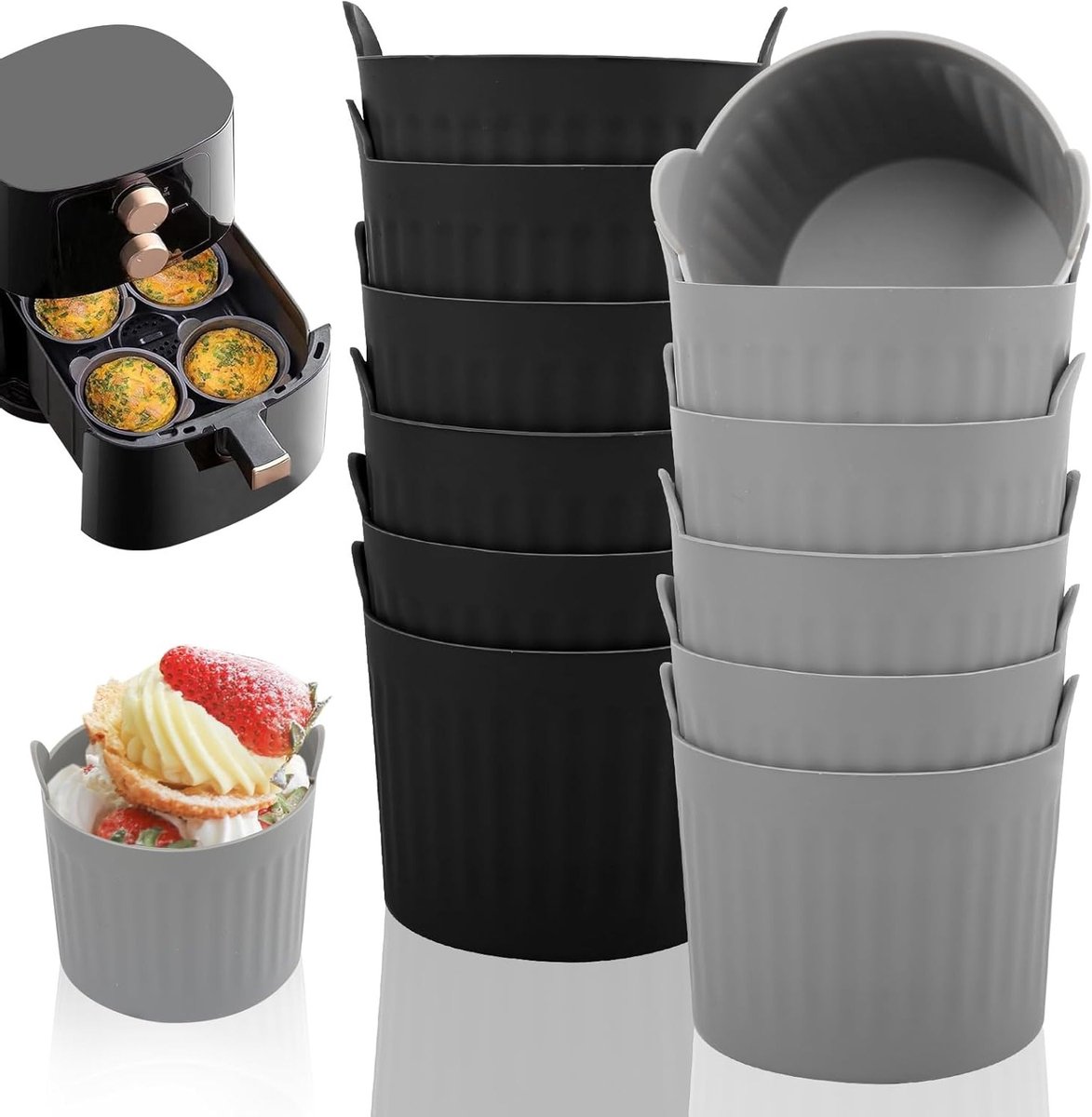 12 Stuks Herbruikbare Siliconen Muffinvormen voor Airfryer, Perfect voor Muffins, Taarten en Eieren