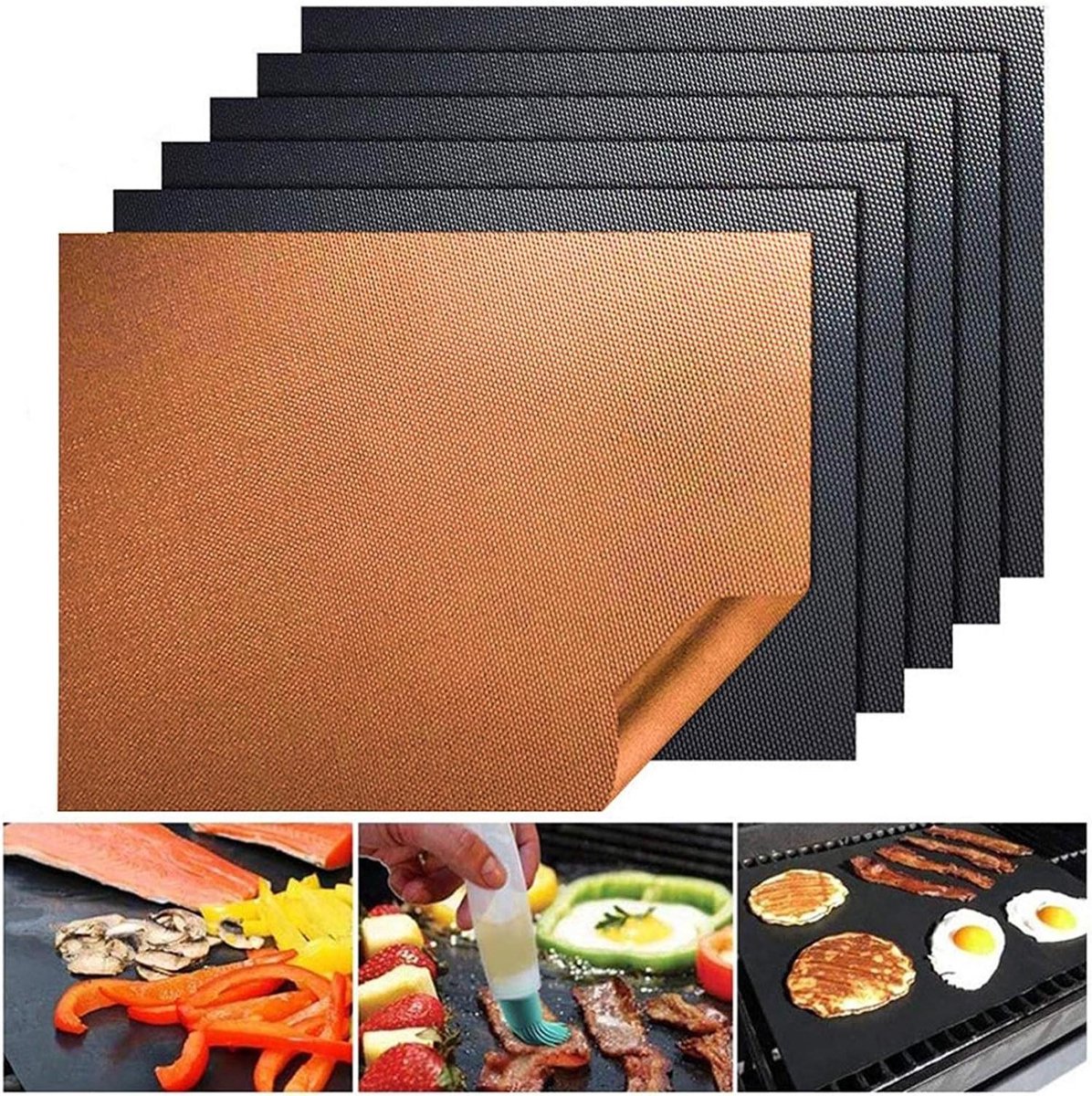 BBQ Grill Mat - Grill Matten - Buiten Koken - Hittebestendig - 5 Stuks - Goud