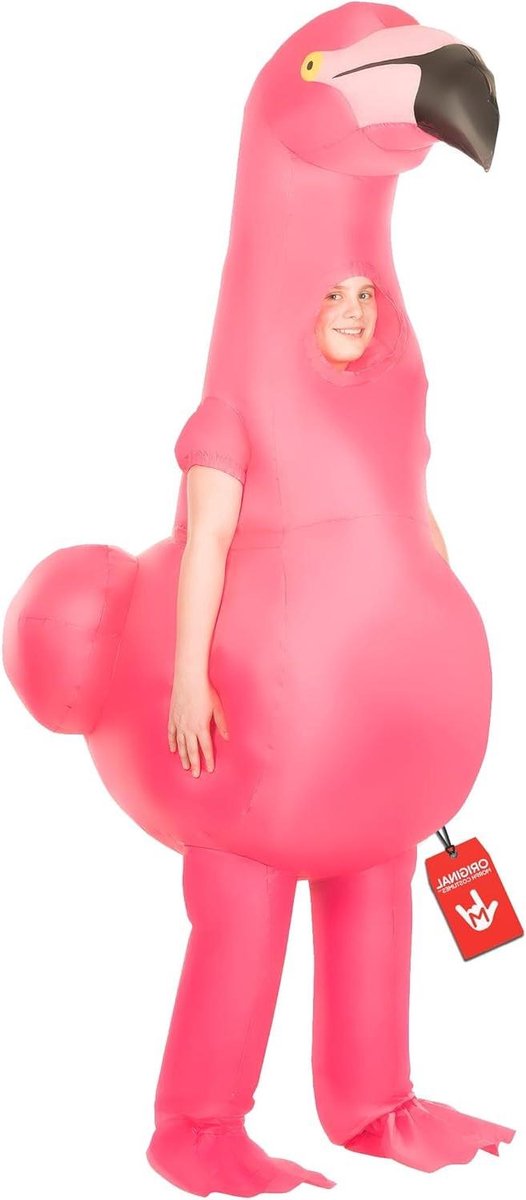 Opblaasbaar Flamingo Kostuum - Roze Dierenpak Kinderen - Feestjes en Evenementen - Ingebouwde Ventilator - One Size - Roze
