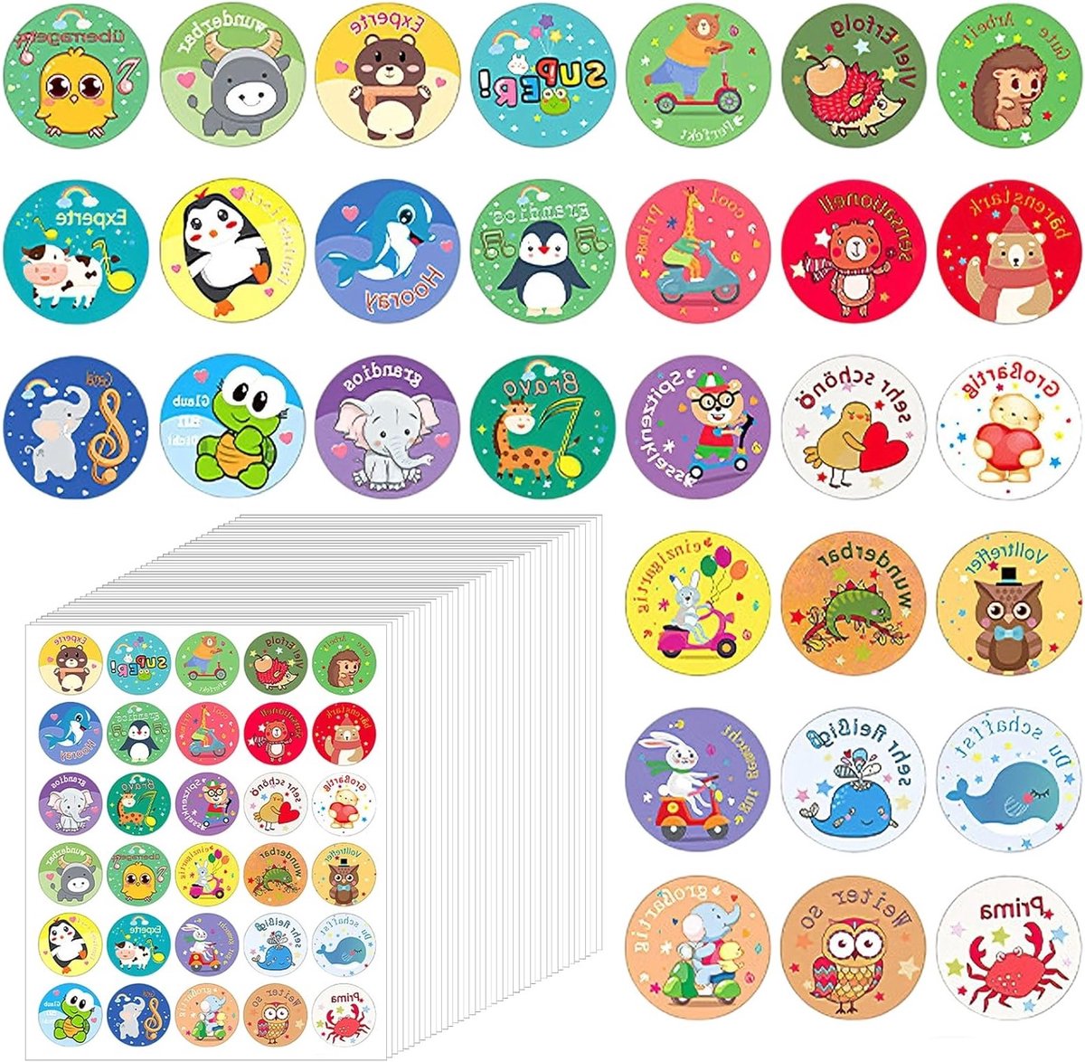 1200 Stuks Rond Dier Stickers, Schattige Cartoon Beloningsstickers, Ideaal voor Scrapbooking en DIY Projecten, 48 Verschillende Patronen