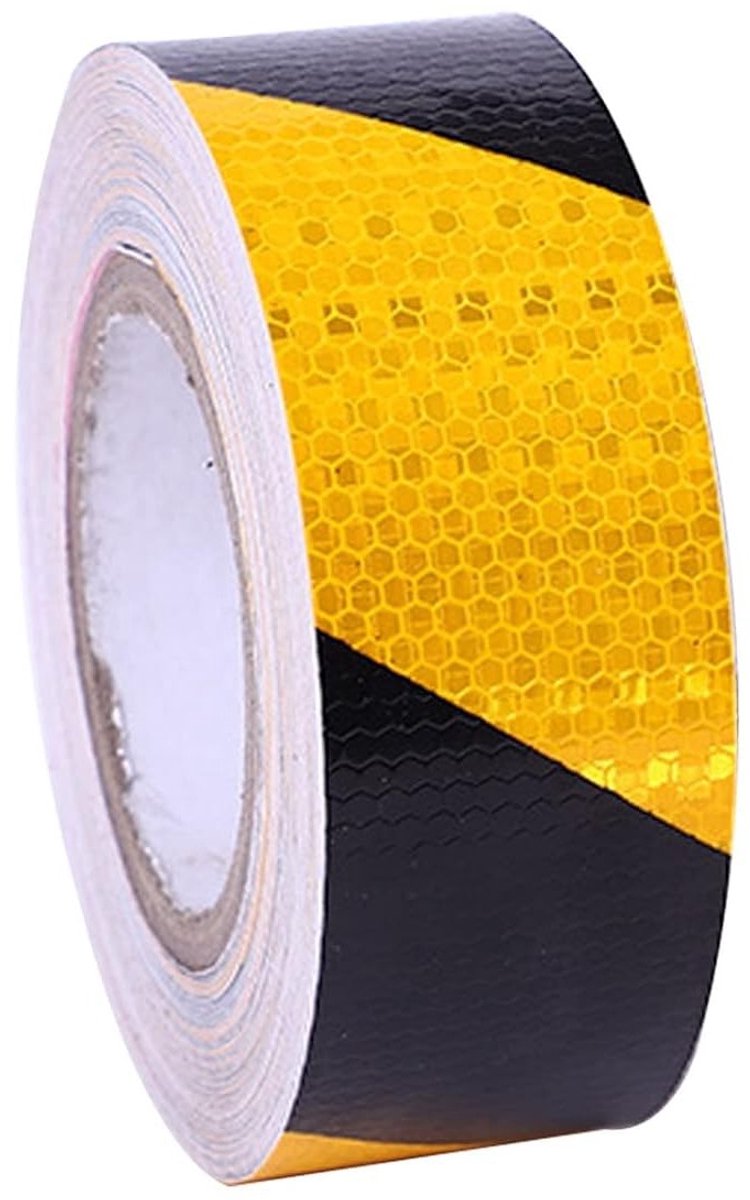 Reflecterende Gele en Zwarte Waarschuwings Tape 12m x 5cm, Veiligheidsmarkering, Zelfklevend en Opvallend voor Veiligheid en Signalisatie