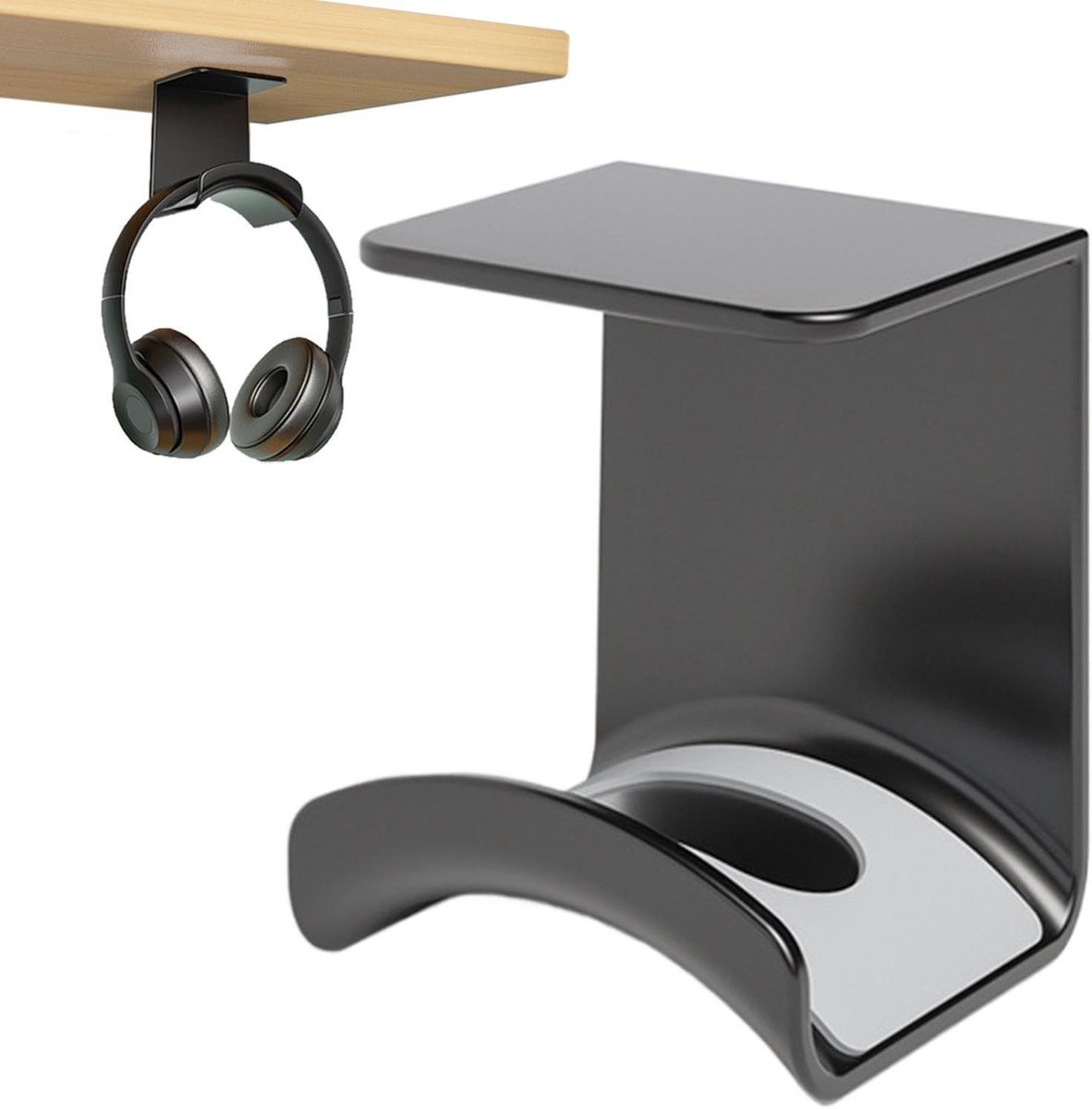 Hoofdtelefoonhaak - Headset Organizer - Bureau Organisatie - Boorvrije Montage - 7.6 x 6.5 x 5.5 cm - Zwart