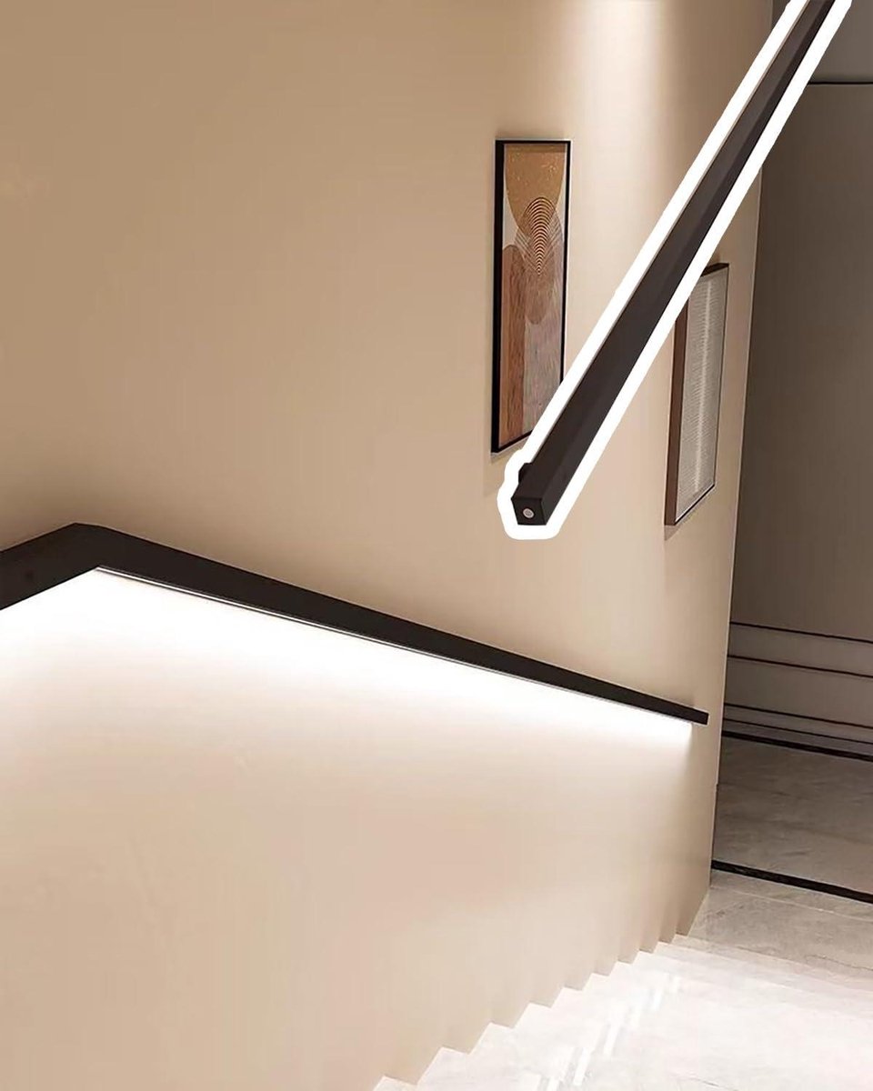Aluminium Trapleuning - Handreling Verlichting - Veiligheid Binnen - Ingebouwde Sensor - 3 ft - Zwart Mat