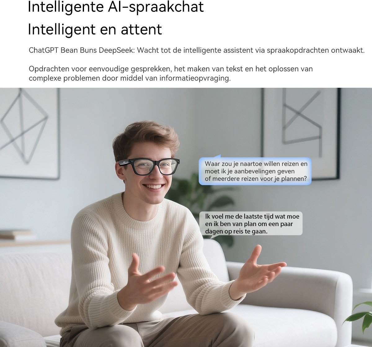 Blackview BV100 Smart Glasses - Slimme bril met camera - Spraakgestuurde AI-assistent - Bluetooth-bellen, vertaling, objectherkenning - BT 5.4 - 32GB - 220 mAh - Transparant thumbnail 2