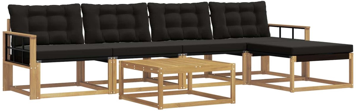 vidaXL Buiten - bank - set - 6 - st - 4-zits - Wit - en - zwart Wit en zwart