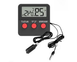 Digitale Thermometer Hygrometer - Luchtvochtigheidsmeter Temperatuurmeter - Terrarium Klimaatbeheer - Externe Sensorsonde - 1.5m Kabel - Zwart