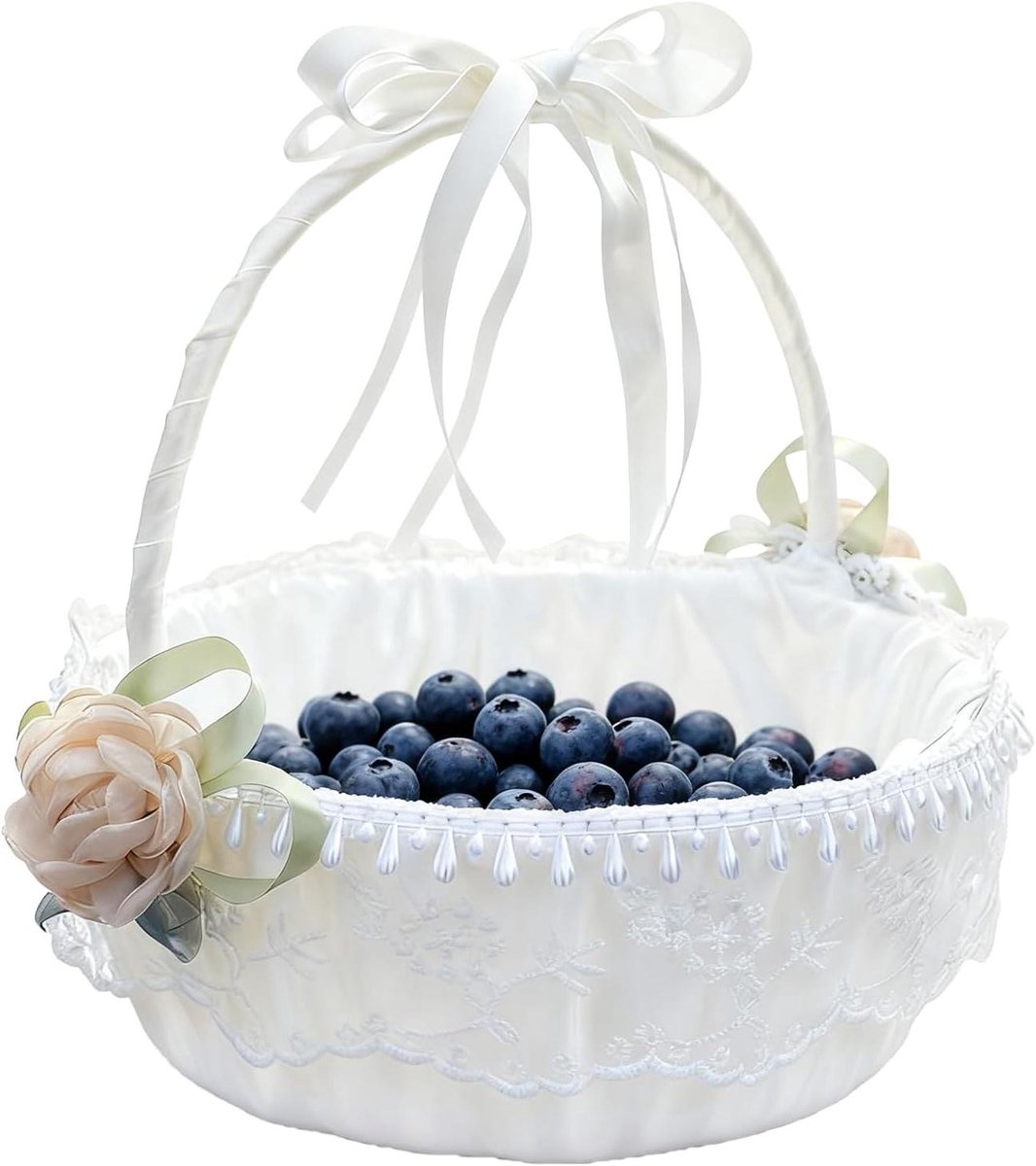 Bloemenmeisjes Mandje - Bruidsmeisjesmand Decoratie - Bruiloft Decoratie - Satijn Kant Blend - 24W x 10H cm - Wit