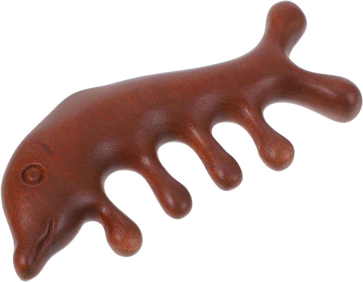 Houten Massagekam - Hoofdmassager Kam - Ontspanning Lichaamsmassage - Dolfijnvorm Uniek Ontwerp - 11.5 cm - Lichtbruin