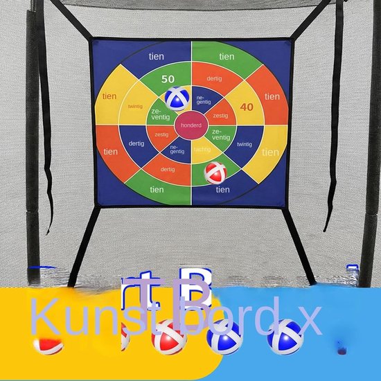 Trampoline Dartbord - Bal Gooi Spel - Familie Spel - Zelfklevende Ballen - 74x74cm - Veelkleurig — afbeelding 2