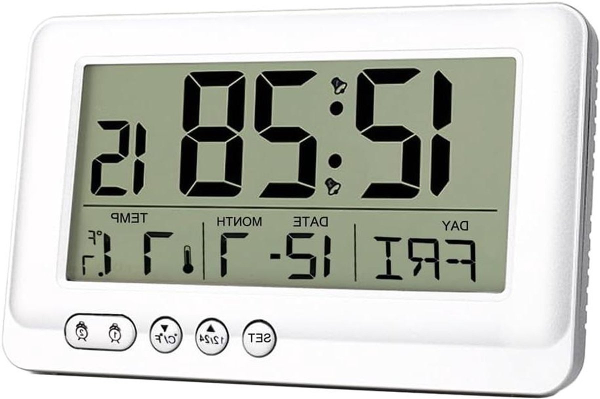 Digitale Wekker - Batterij Klok - Wakker Worden - Groothoek LCD - Dubbele Wekker - Wit