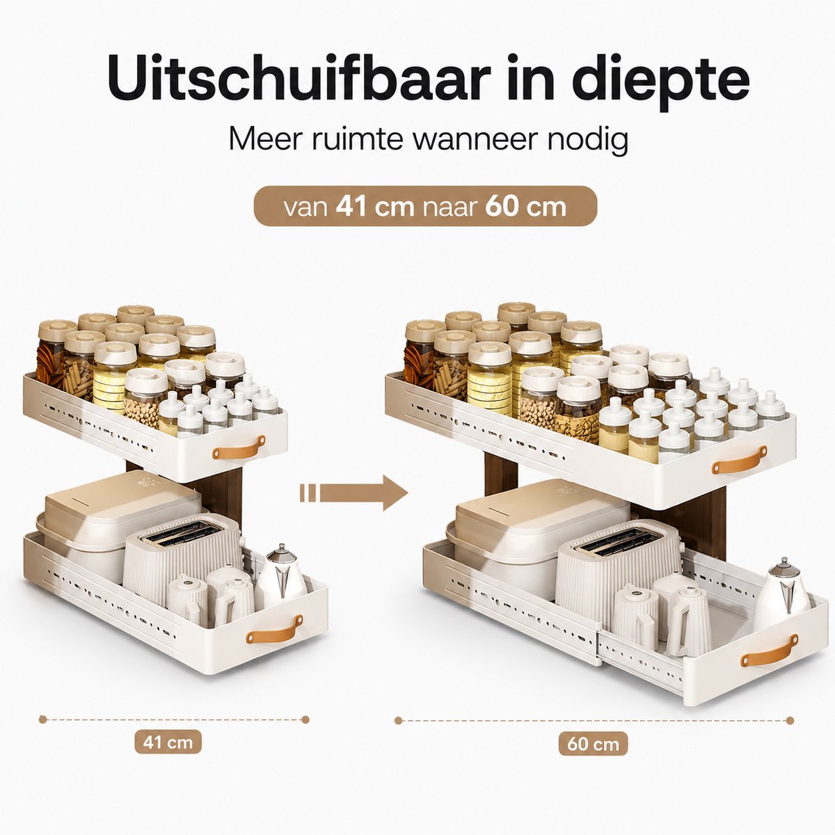 TammaT -Extra uitbreidbaar - Lade organizer - Telescopische lade - verstelbaar lade Mand - Keukenkastorganizer met handgreep - Uittrekbare laden - Opbergplanken voor keukenkasten - Uitschuifbare kastorganisator - Keuken organizer - Wit — cadeau in Cadeau-ideeën - foto 7