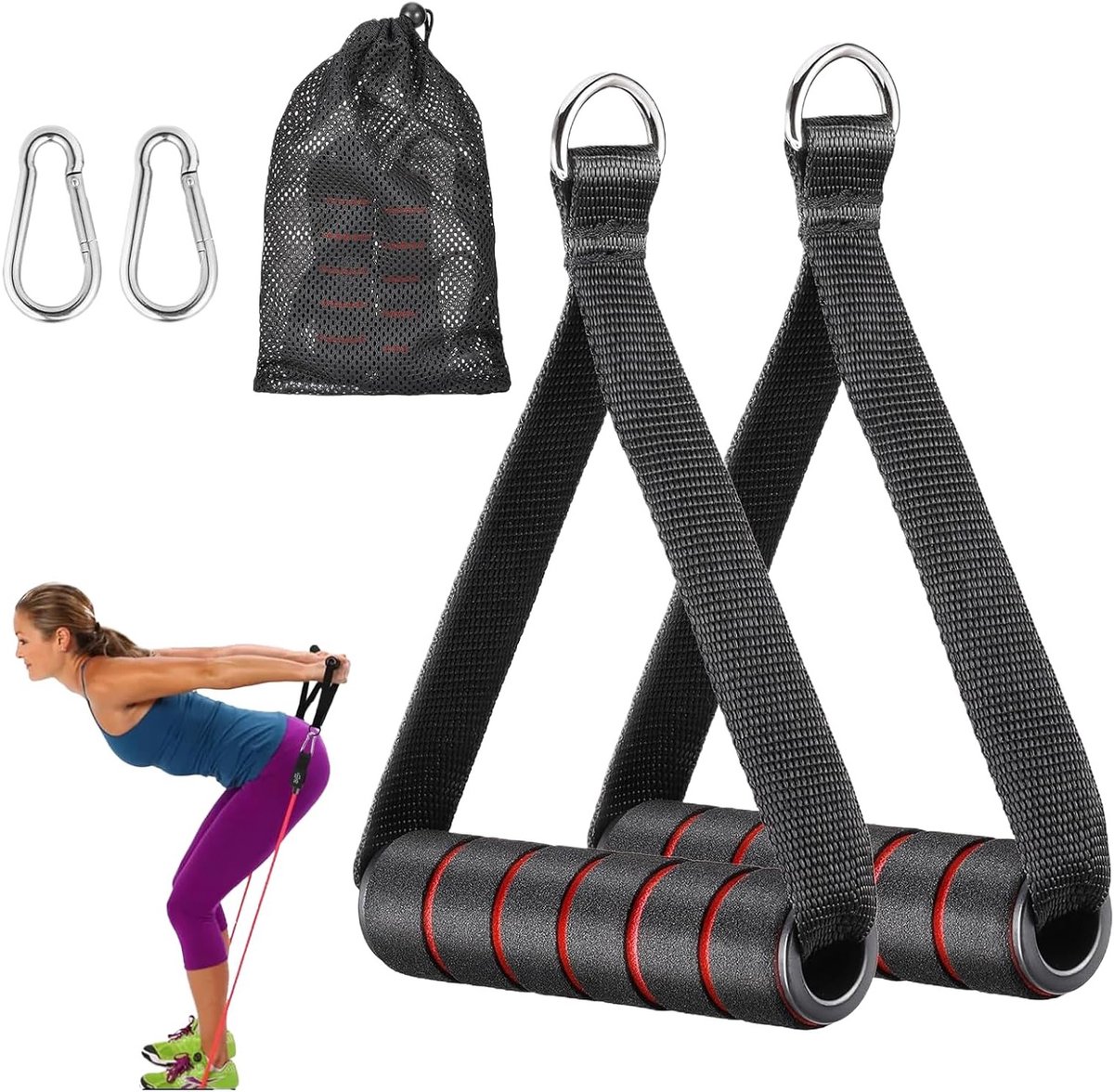 SnelShoppen - Cable Pull Handgrepen, Triceps Handgreep, Antislip Fitness Grepen voor Kabelmachines, Robuust ABS en EVA Foam, Geschikt voor 260 kg, Gym