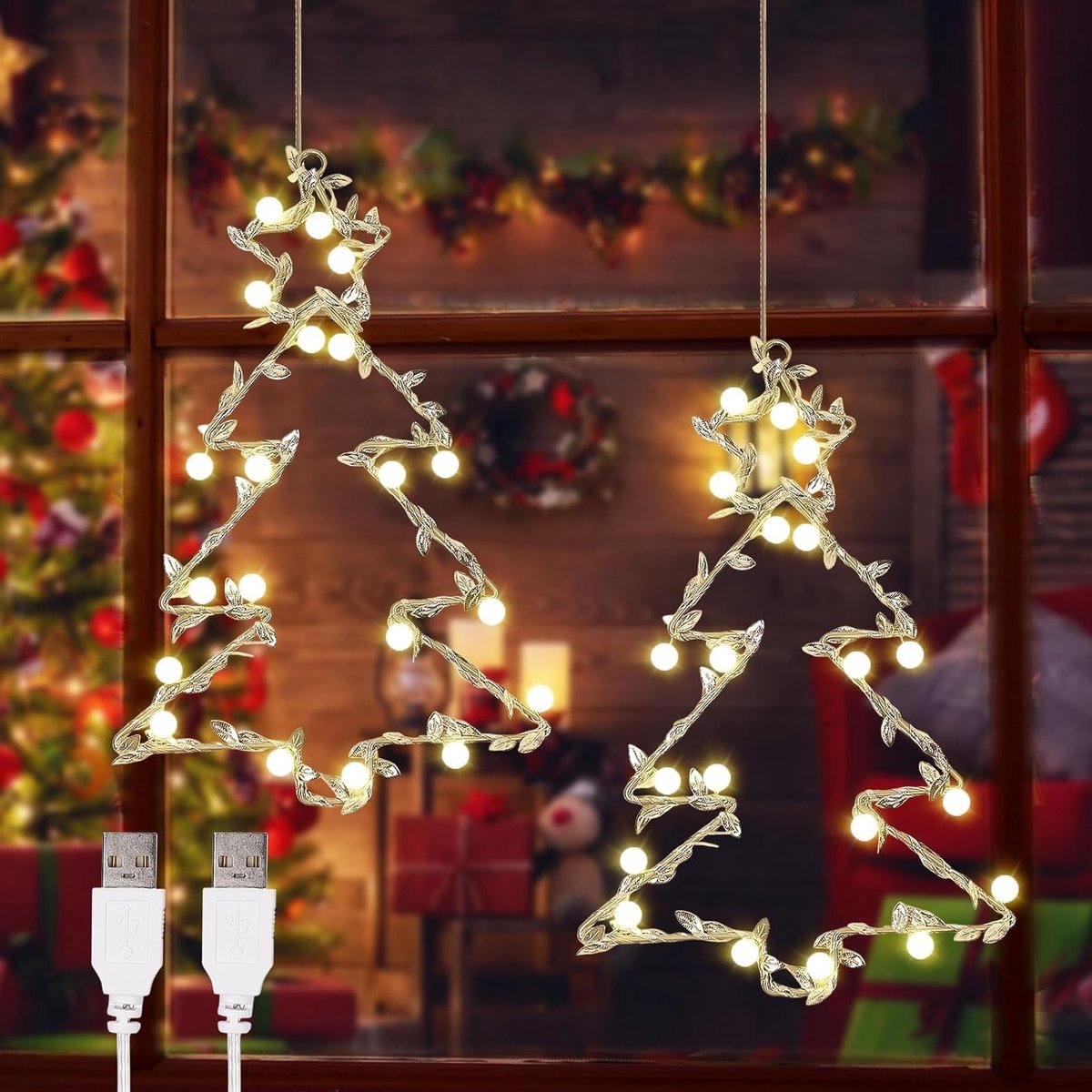 Kerstster LED Raamdecoratie met 2 Stuks, Feestelijke Verlichting voor Binnen en Buiten, Warm Witte Sfeerverlichting voor Kerst en Feestdagen