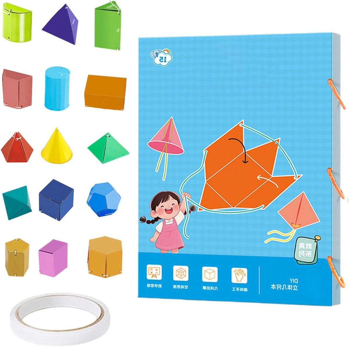 3D Geometrie Boek - Ruimtelijk Leerboek - Wiskunde Leren - Interactieve Speelmechanismen - 297 x 21 cm - Meerdere modellen