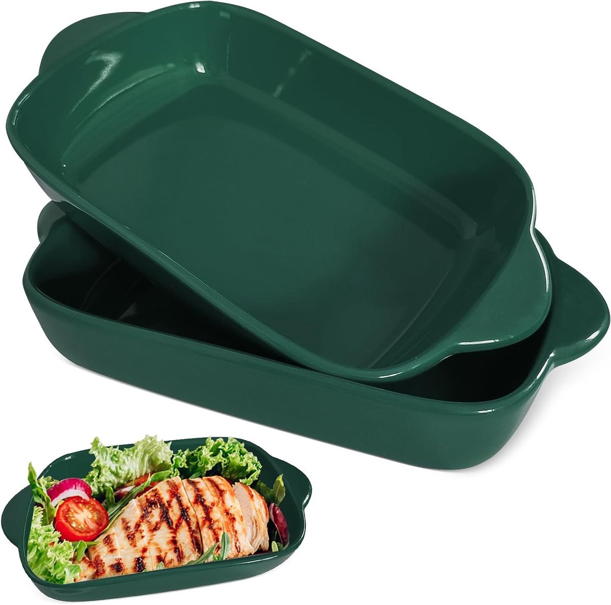 Set van 2 Keramische Rechthoekige Ovenschalen, 9x5 Inch met Handvat, Perfect voor Lasagne en Tiramisu, Geschikt voor Oven en Magnetron