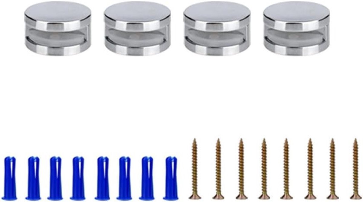 Set van 4 Universele Klemmen voor Ronde Frameloze Spiegels - Montagehardware met Dubbele Schroeven en Stekkers voor 3-5mm Dikke Spiegels, Sterke en Duurzame Bevestiging