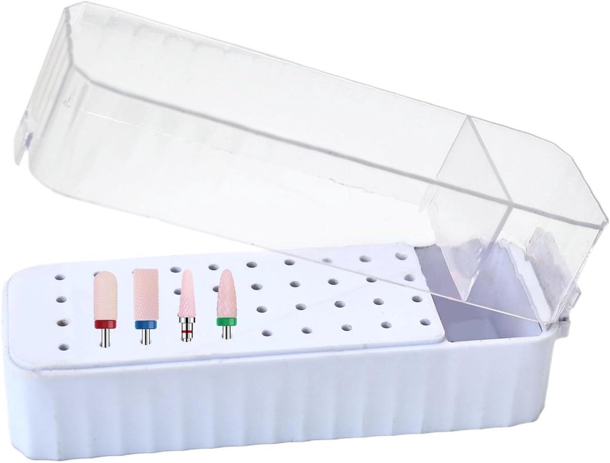 Nagelboorhouder - Slijptool Organizer - Manicure Voorbereiding - 40 Gaten Deksel - 16 x 6.5 x 5 cm - Transparant