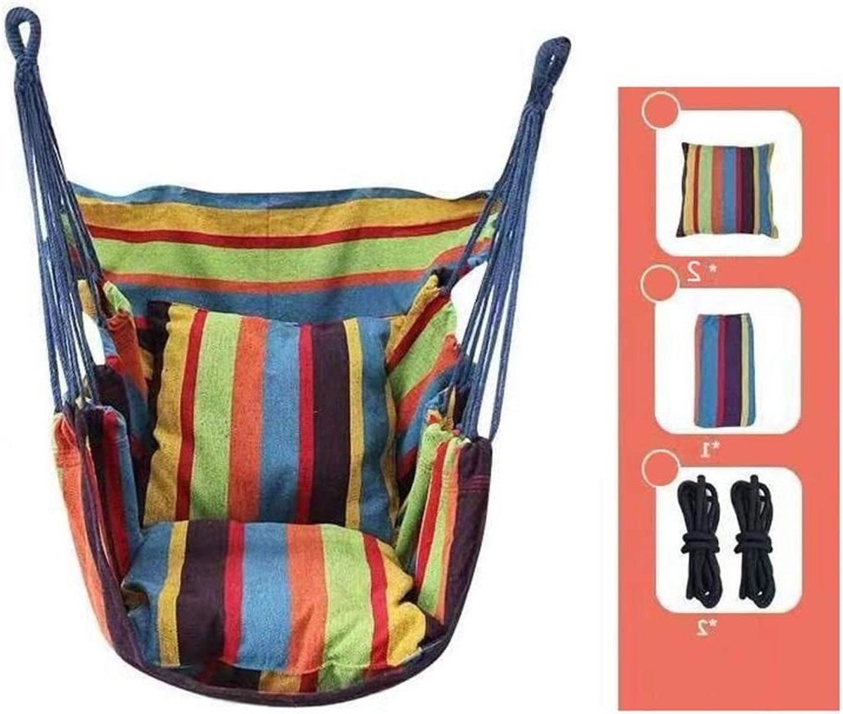 Hangmat Stoel - Schommelstoel Hangstoel - Ontspannen Buiten - Met Twee Kussens - 100x130cm - Geel