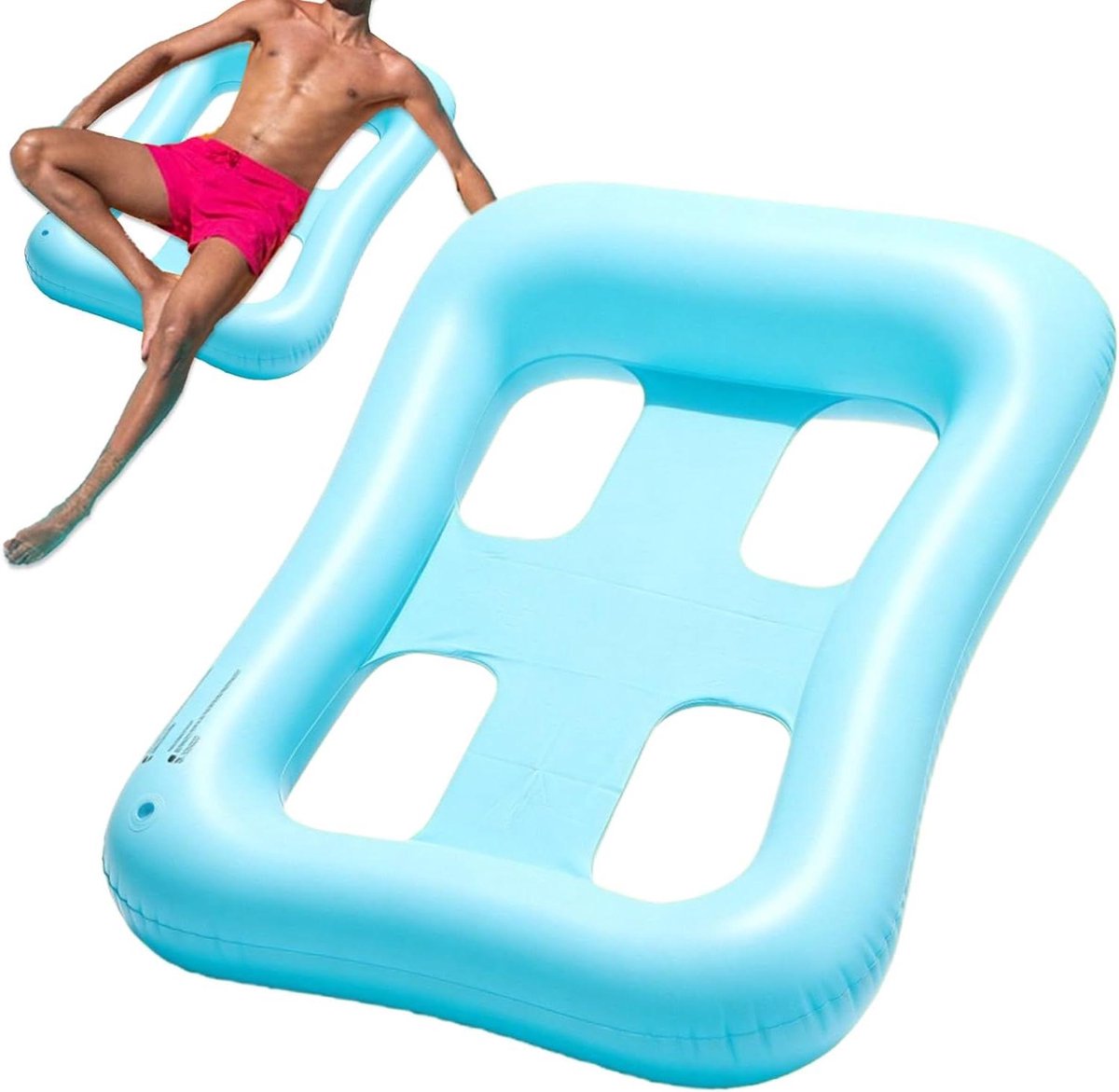 Opblaasbare Hangmat - Waterhangmat Zwembad - Ontspannen op Water - Ergonomische Rugondersteuning - 90 x 120 cm - Lichtblauw