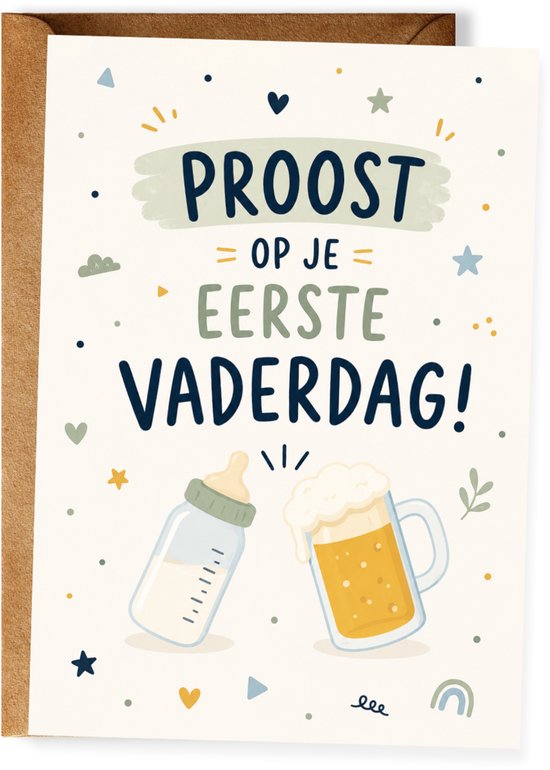 Proost op je eerste vaderdag - Vaderdagkaart - Lieve kaart nieuwe vader - Vaderdagcadeau - Eerste Vaderdag - Wenskaart papa - Ansichtkaart (10x15 cm incl. envelop)
