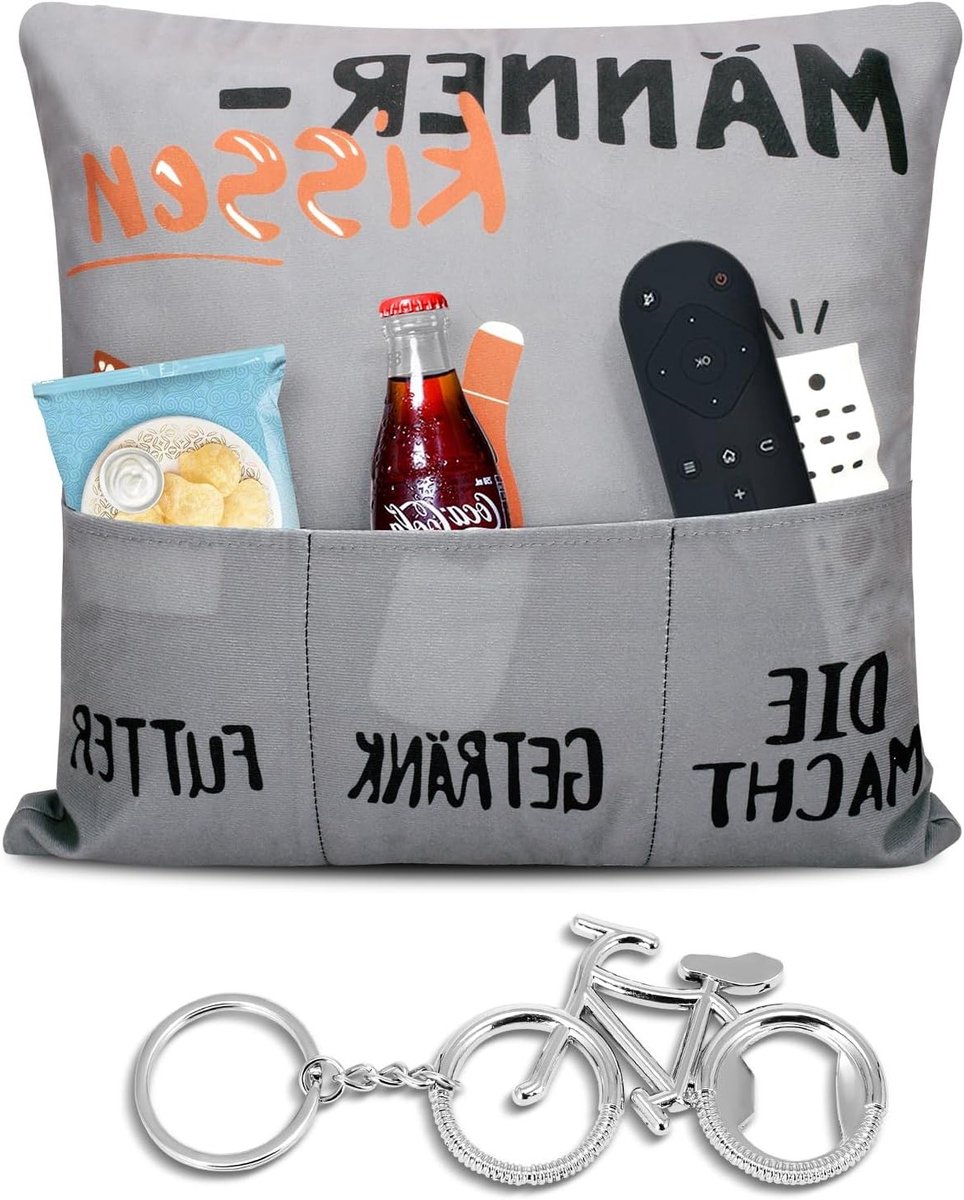 Cushion Pillow Case met 3 Zakjes en Flesopener voor Fiets, Leuk Kussen voor Vader, 45 x 45 cm, Origineel Cadeau voor Mannen en Verjaardagen