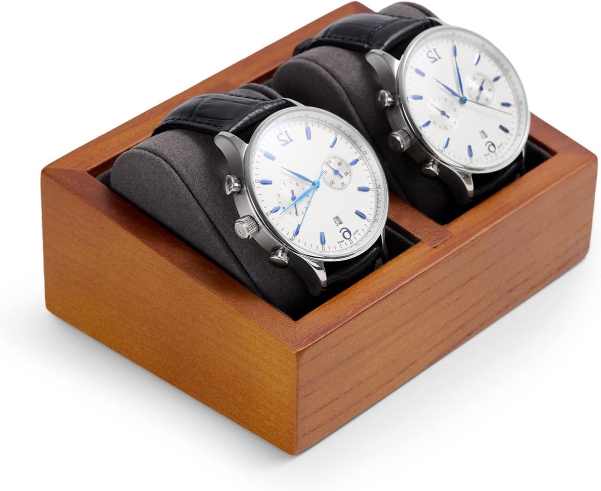 Houten Horlogekoffer met Kussens voor Veilige Opslag van Horloges (13 x 10 x 4.5 cm, Donkergrijs) - Stijlvol, Duurzaam en Ruimtebesparend