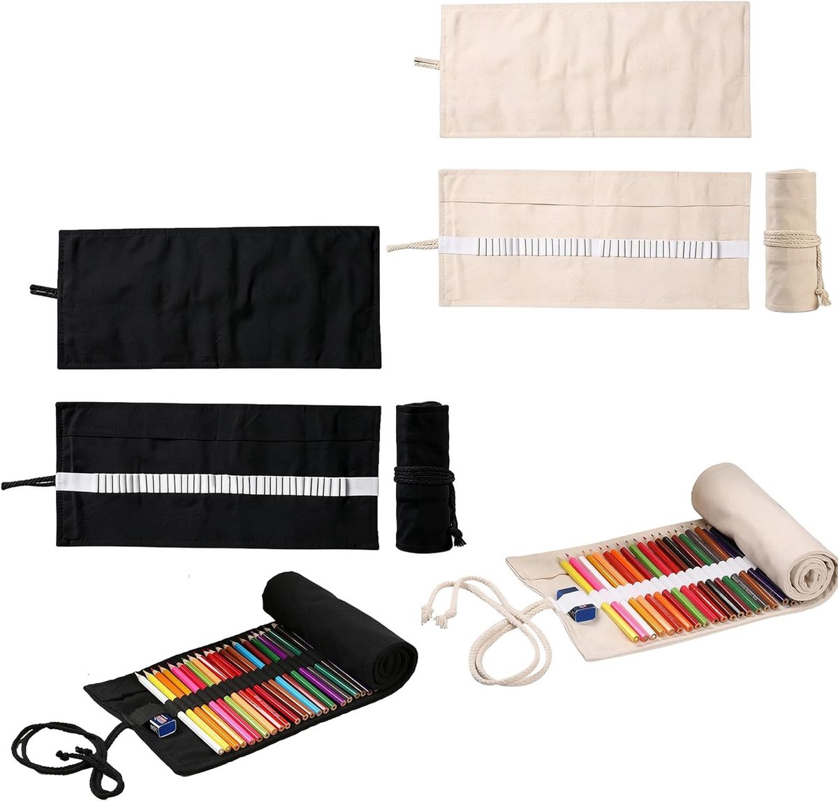 Set van 2 Roll Pencil Holders met 36 Compartimenten, Duurzaam Katoen, Ideaal voor Kleurpotloden en Stiften, Perfecte Cadeau voor Kunstliefhebbers en Creatieve Geesten