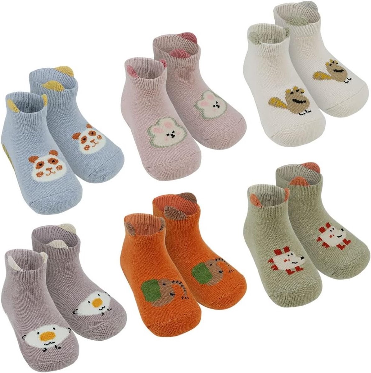 Zachte antislip sokken voor baby's en peuters, 6 paar katoenen korte sokken voor kinderen