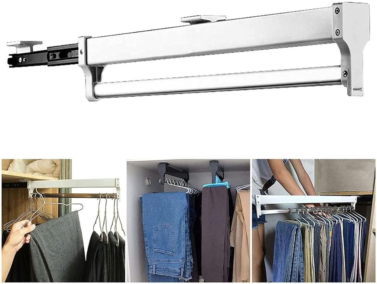 Uittrekbare Kledingroede - Kast Organizer - Ruimte Besparen - Stille Demping - 35 cm - Wit