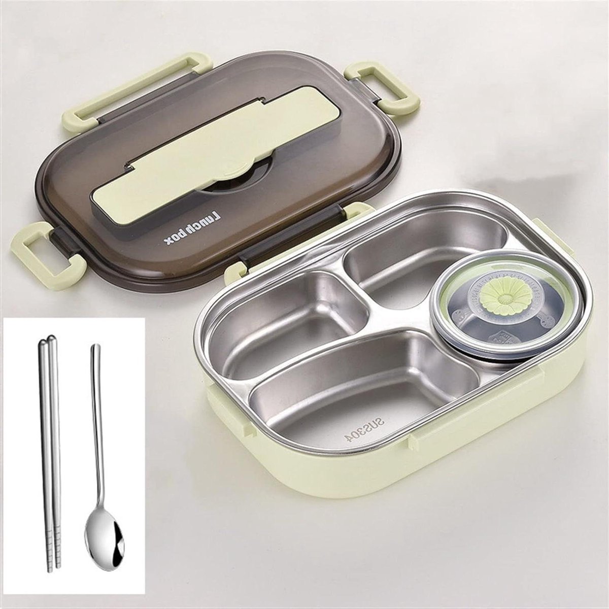 Lunchbox RVS - Soepkom met Lepel - Lunch Meenemen - Lekvrij Deksel - 1 Gram Capaciteit - Geel
