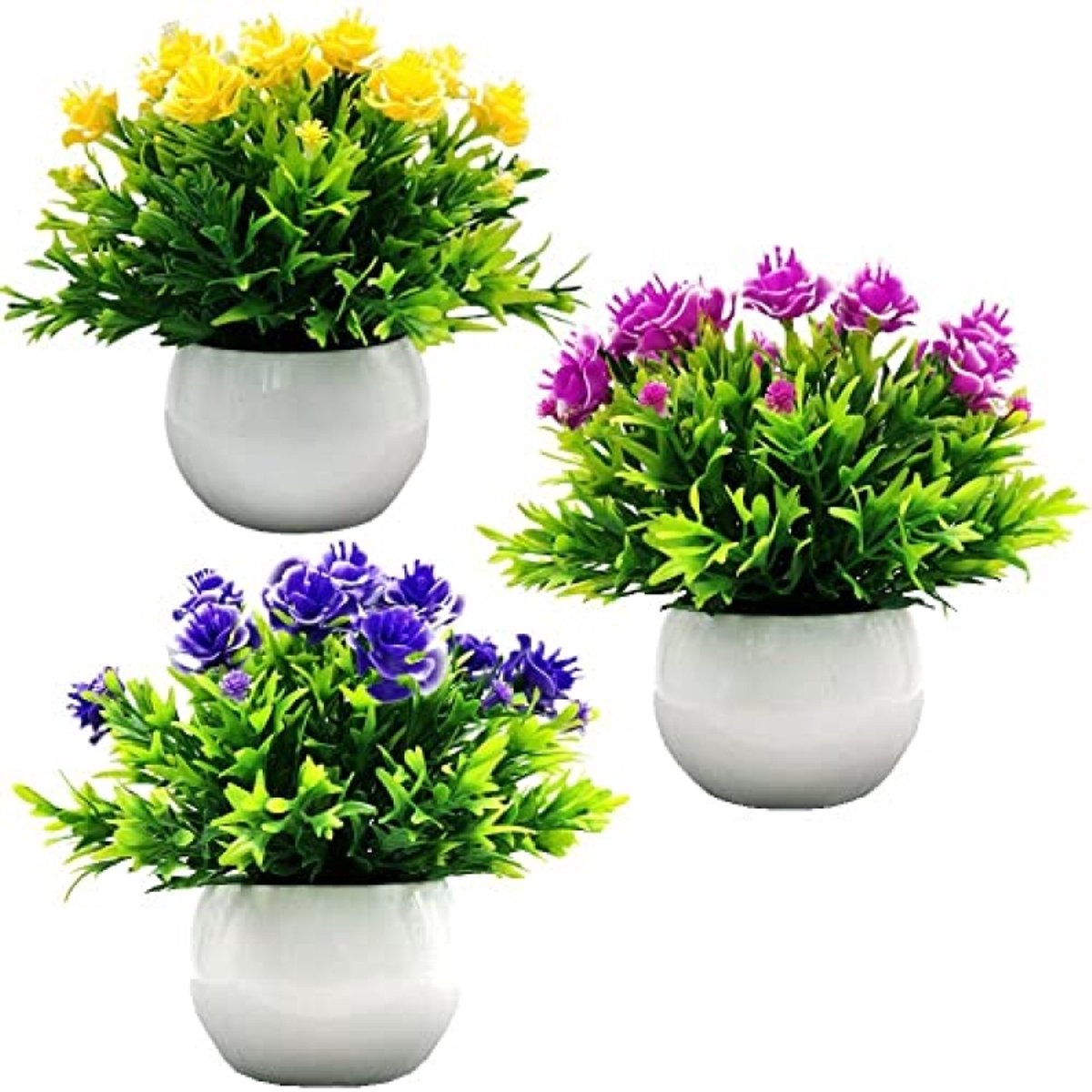 PromoHome 3 Stuks Kunstplanten in Pot - Mini Nep Planten voor Binnen Tafel Bureau Plank Badkamer Decoratie - Kunstgroen Potplanten Plastic Nepplanten voor Thuis Badkamer Kantoor Tafel Decoratie