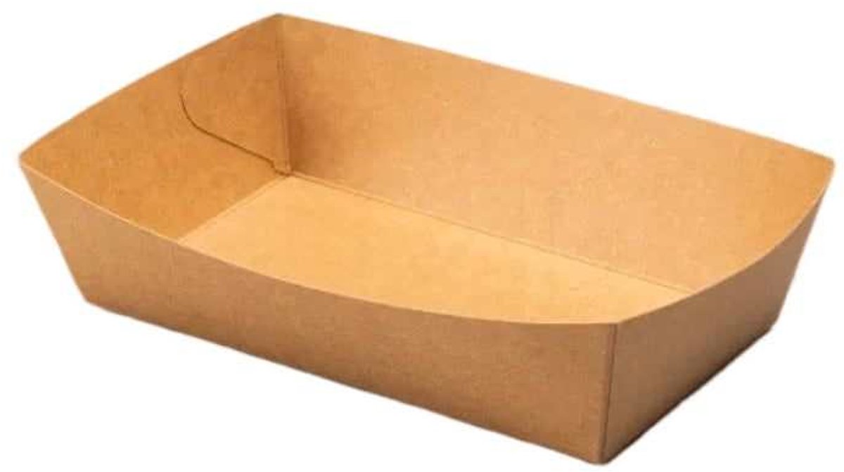 100x BIO Nature kraft frietbakje bruin A14 - Friet patat frites saus friet bakje snack carnaval festival thema feest composteerbare