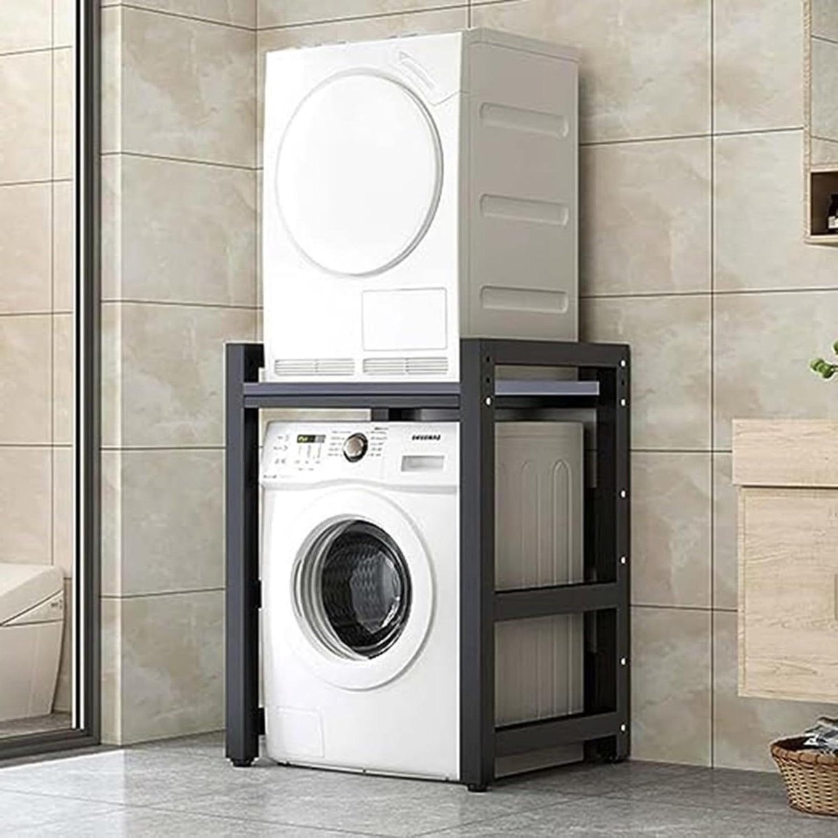 Wasmachine Kast - Opbergrek - Ruimte Besparen - Hoog Draagvermogen - 75 x 65 x 105 cm - Zwart