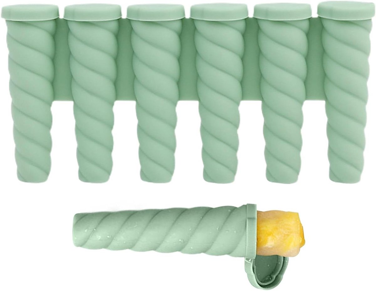 IJsjes Vorm - Zes Compartimenten - Zelf Lollies Maken - Flexibel Siliconen - 15 x 7.2 cm - Groen