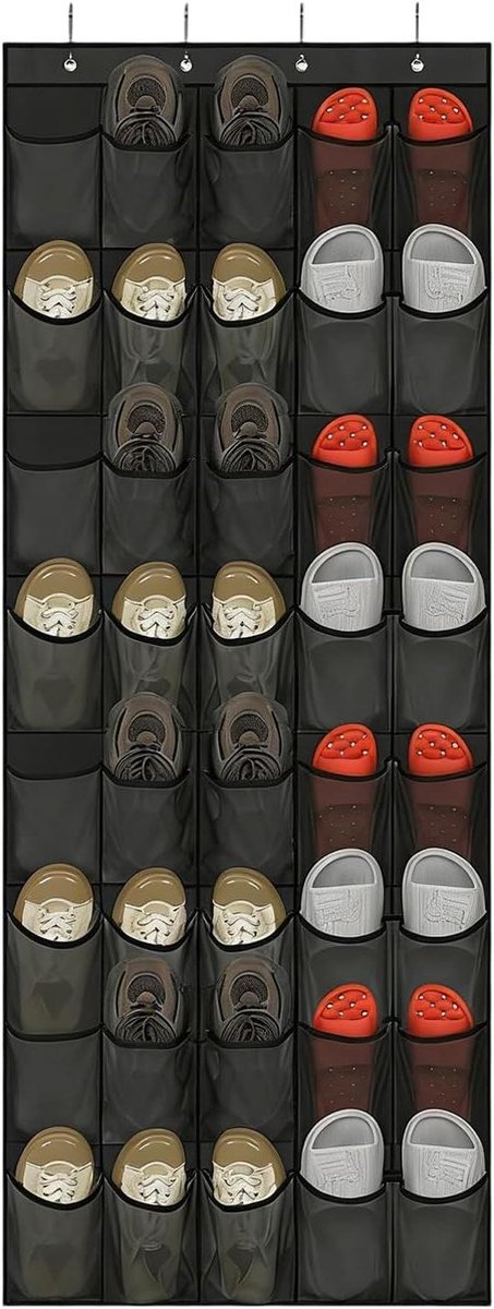 Schoenenorganizer Deur - Opbergrek Opvouwbaar - Ruimte Besparen - 40 Mesh Vakken - 67 x 194 cm - Zwart