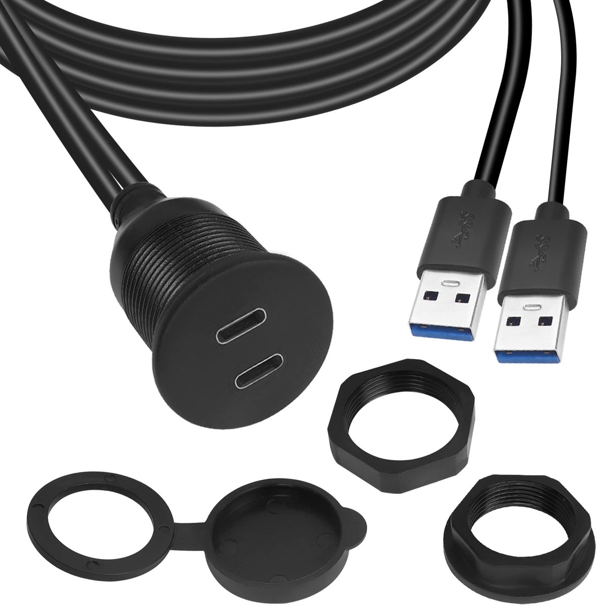 Dailygoods - Dual USB C naar USB 3.0 Waterdichte Kabeladapter voor Paneelmontage