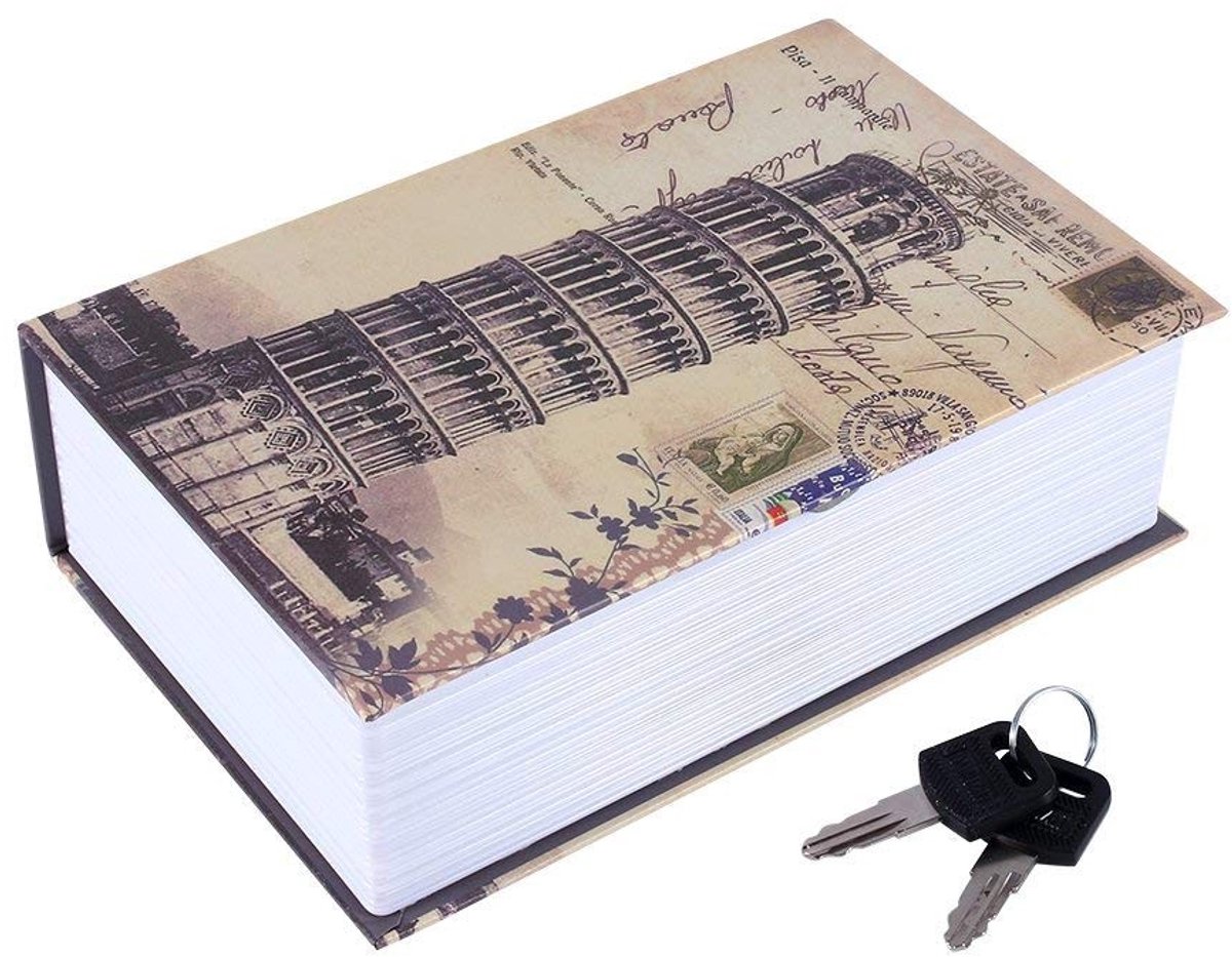 Dailygoods - Dailygoody - Beveiligingsbox - Boekenkluis - Afsluitbaar met sleutels - Toren hanger van Pisa - Geld en sieraden opbergen - Perfect cadeau voor iedereen